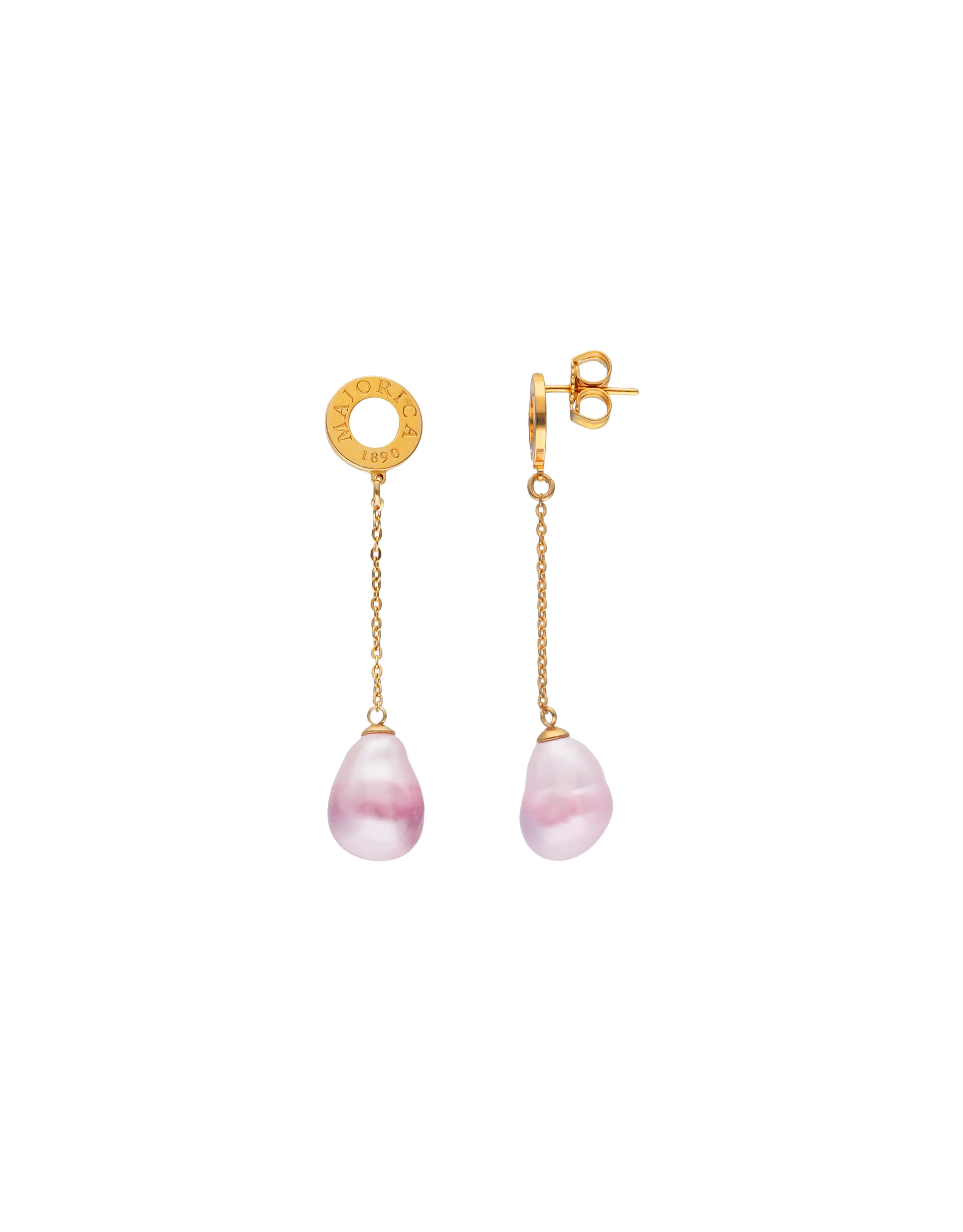 Gold Plated Sterling Silver Earrings for Women with Organic Simulated Pearl, 12mm Baroque Ruby Red Ombre Pearl, Luar Collection