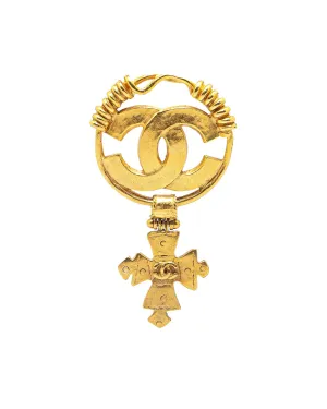 Gold Plated Swing Cross Brooch with Pin Closure