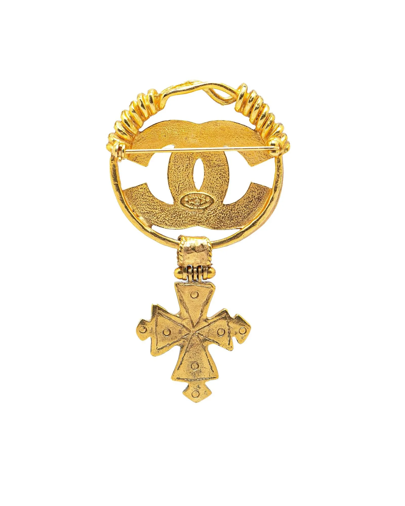 Gold Plated Swing Cross Brooch with Pin Closure