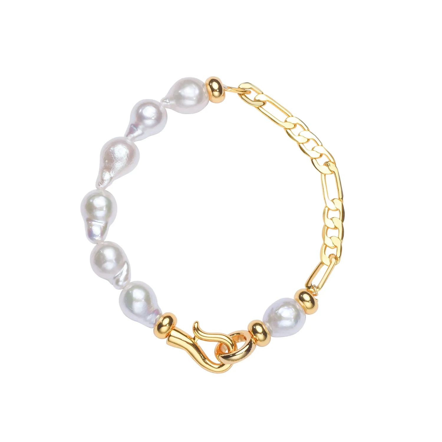 Golden Figaro Chain Baroque Freshwater Pearl Necklace & Bracelet Set