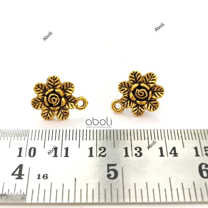 Golden floral stud earring components metal earrings findings ESG70