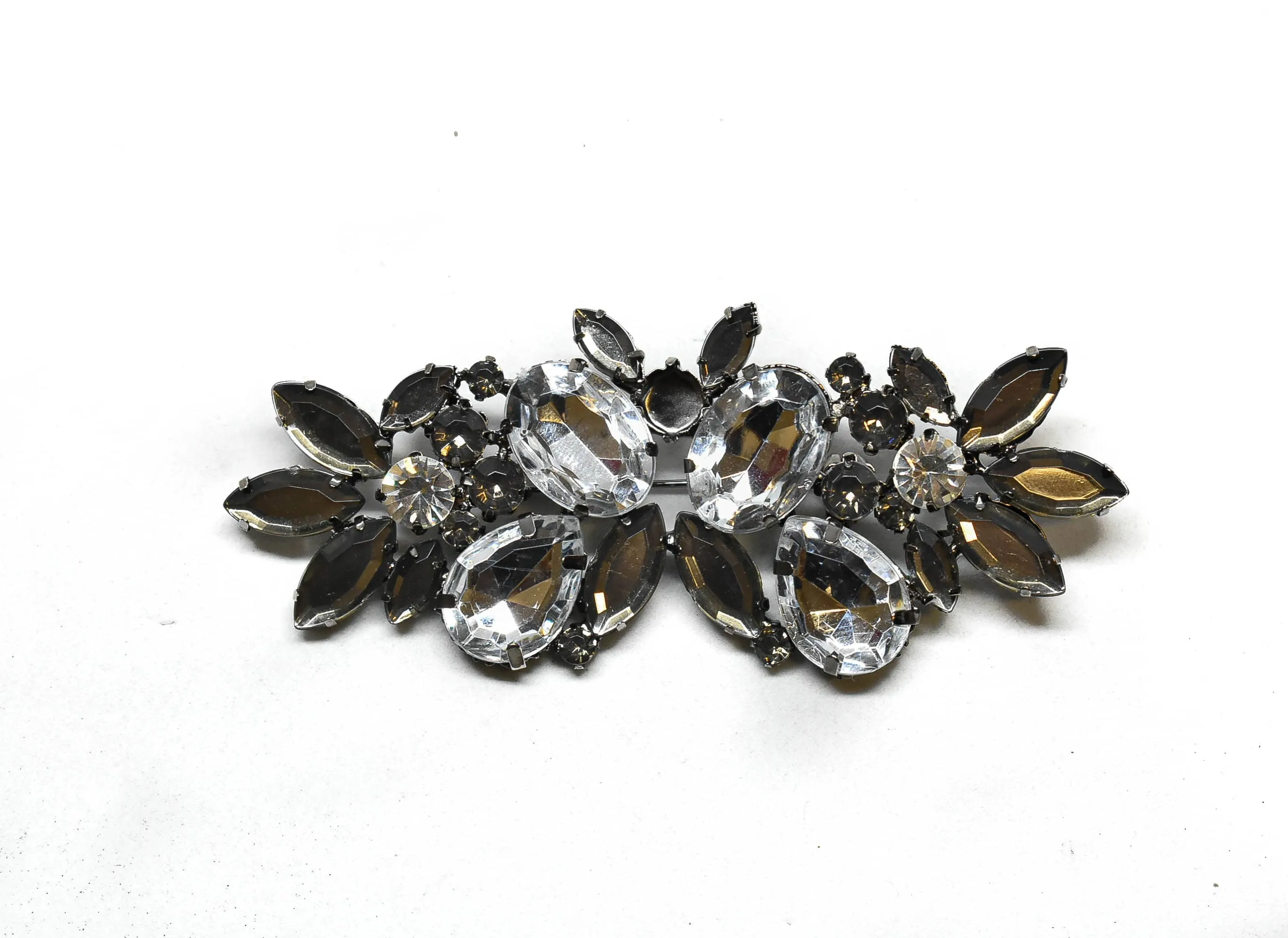 Gunmetal Rhinestone Flower Brooch 3.75" x 1.50" - 1 Piece