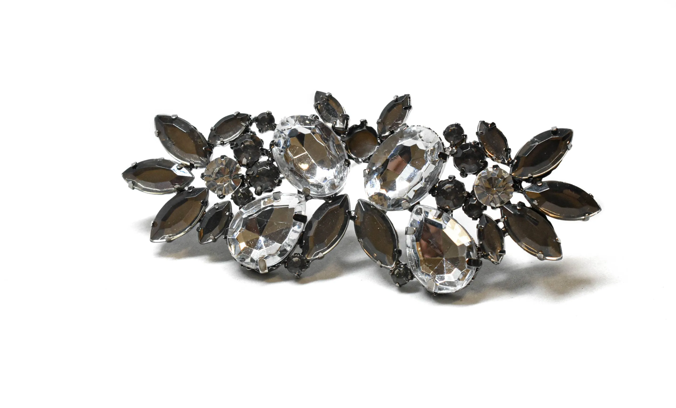 Gunmetal Rhinestone Flower Brooch 3.75" x 1.50" - 1 Piece