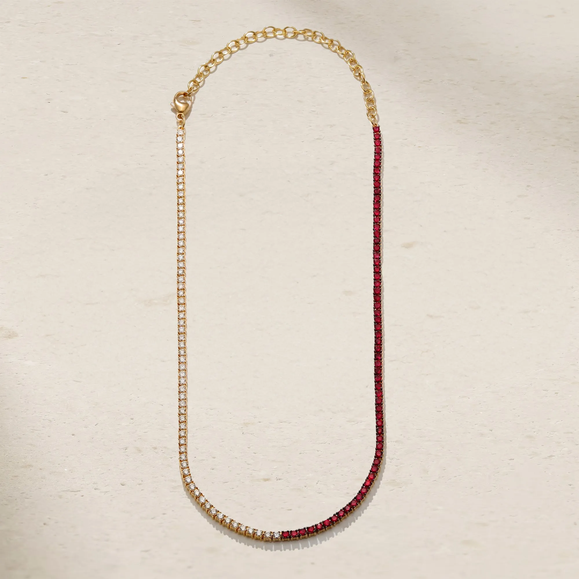 Half and Half Ruby and Diamond Tennis Necklace