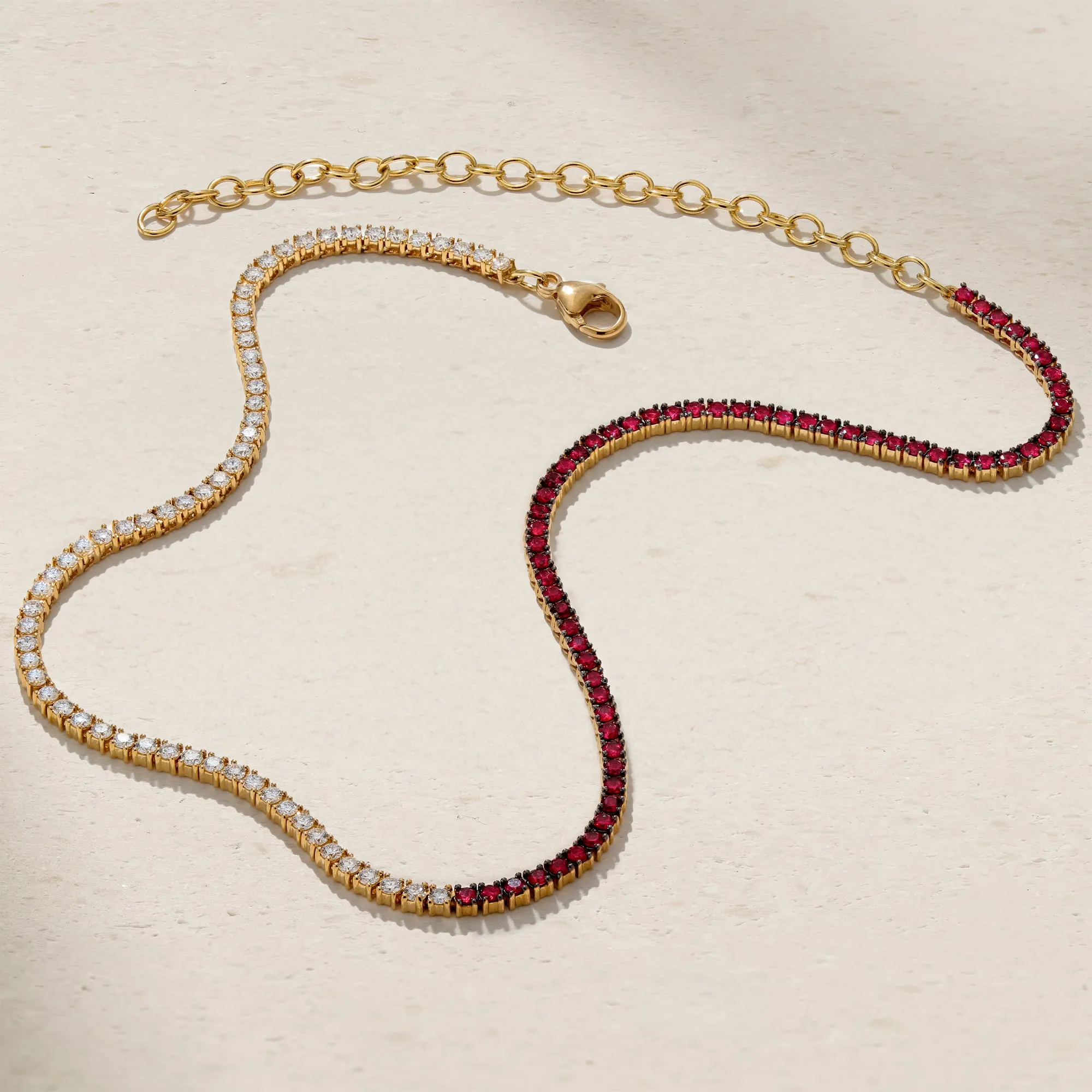 Half and Half Ruby and Diamond Tennis Necklace