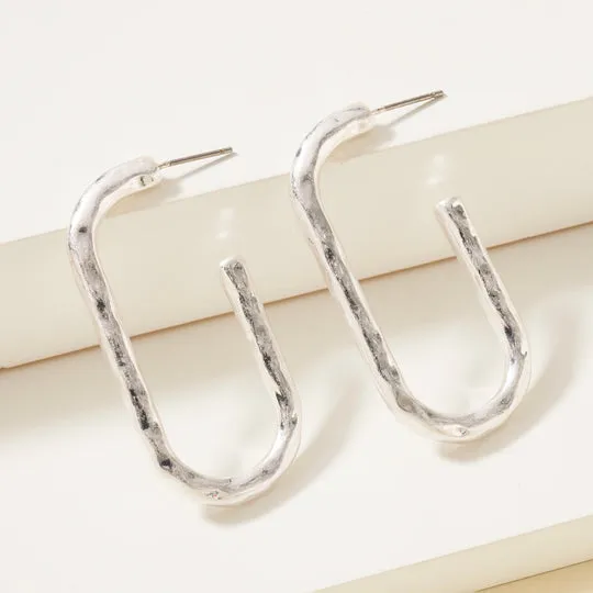 Hammered Open Hoop Oval Earrings