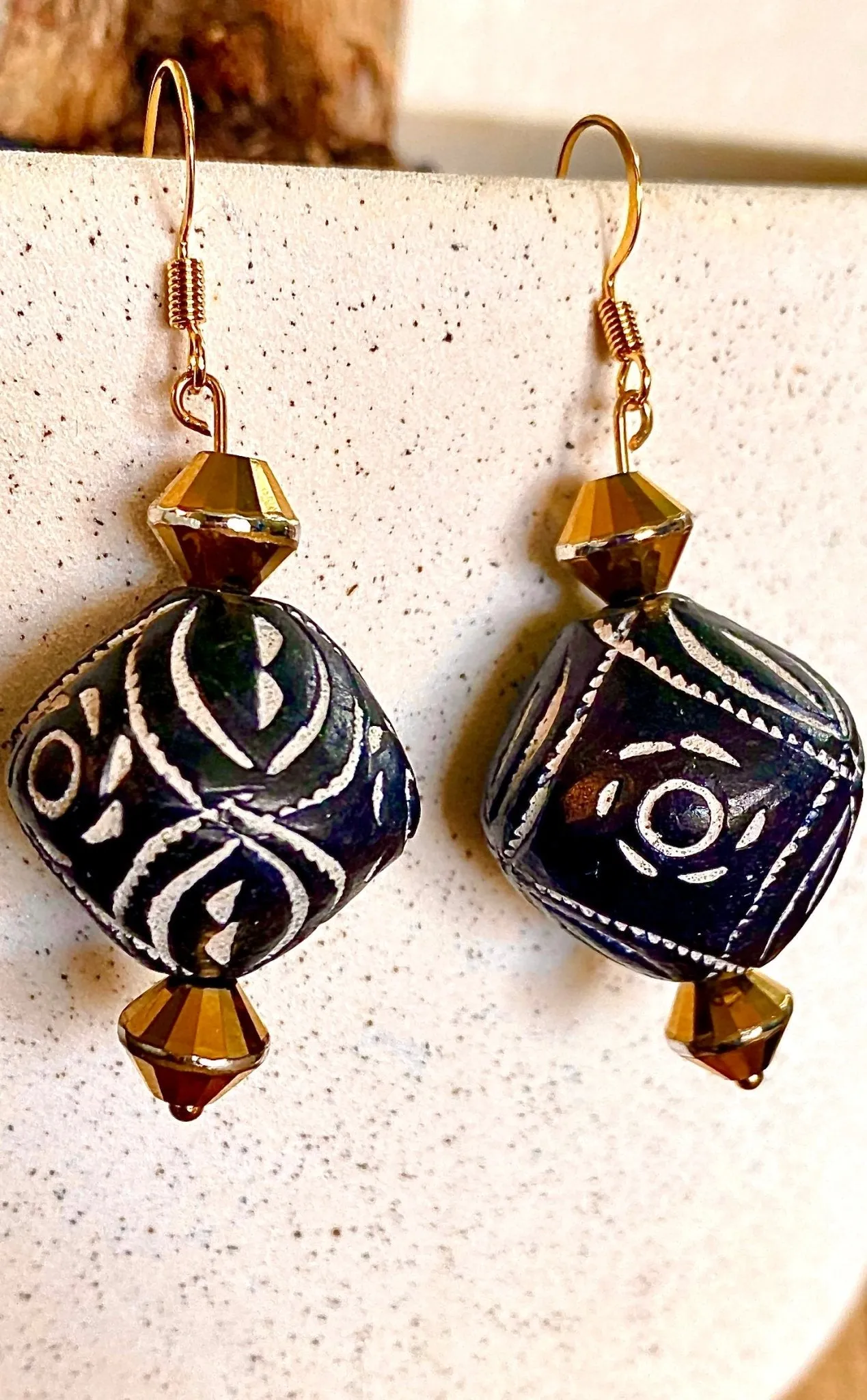 Hand painted African diamond shape traditional earrings.