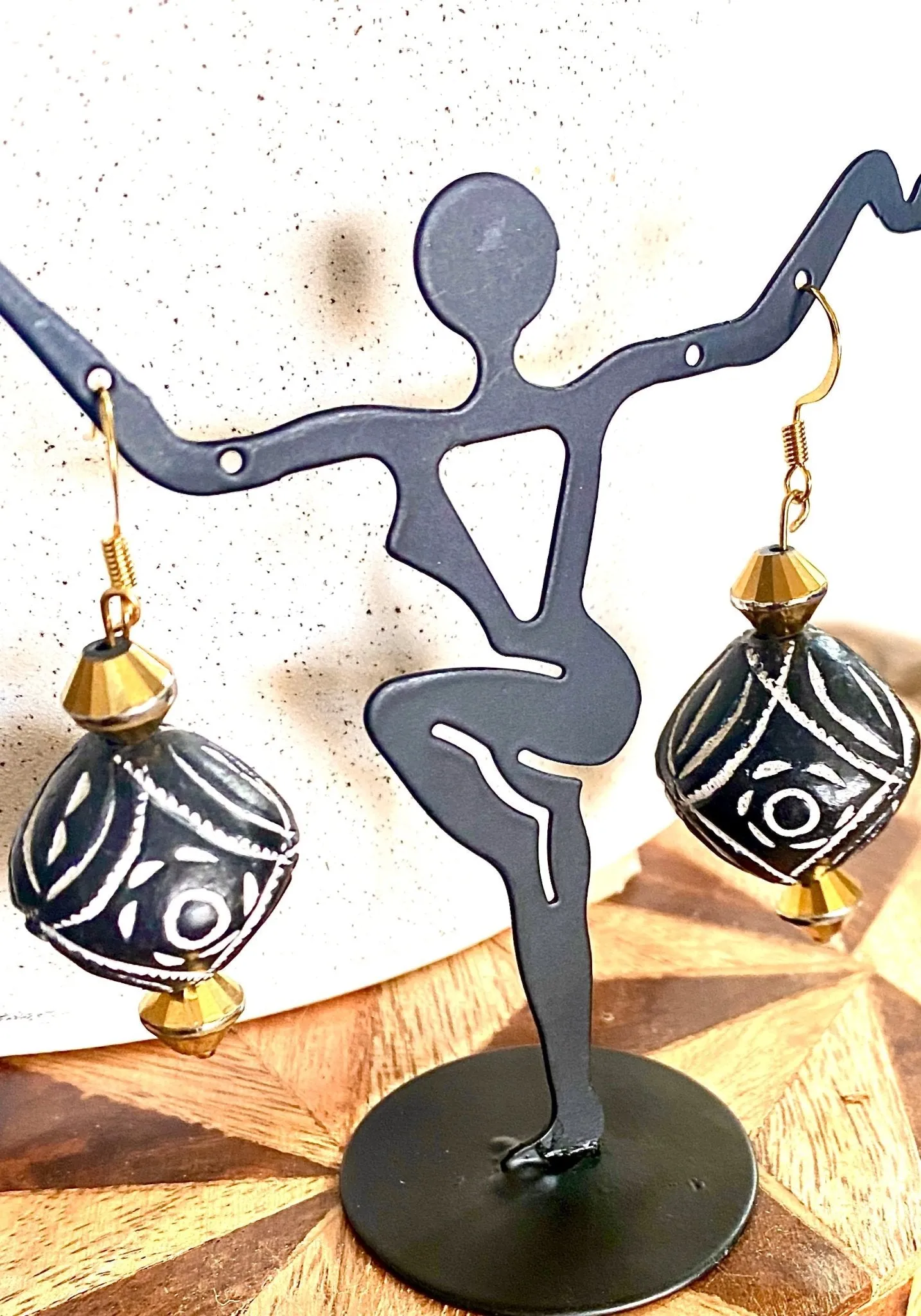 Hand painted African diamond shape traditional earrings.