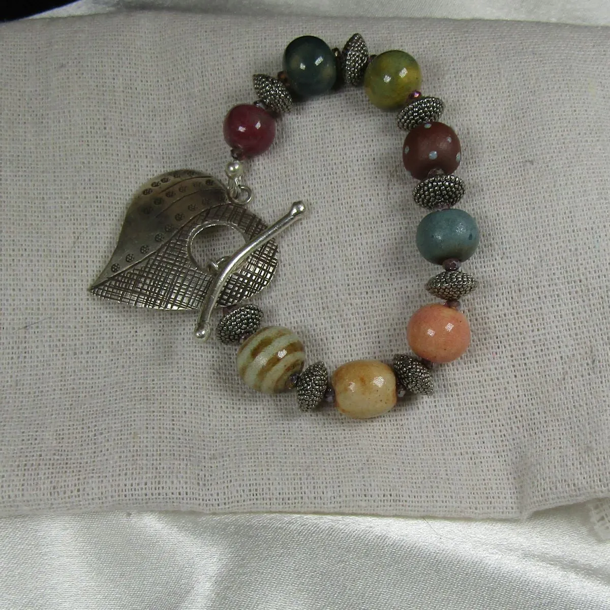 Handmade Ceramic Bead Bracelet with Heart Clasp