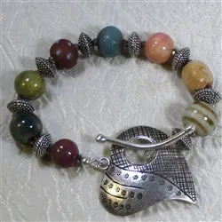 Handmade Ceramic Bead Bracelet with Heart Clasp