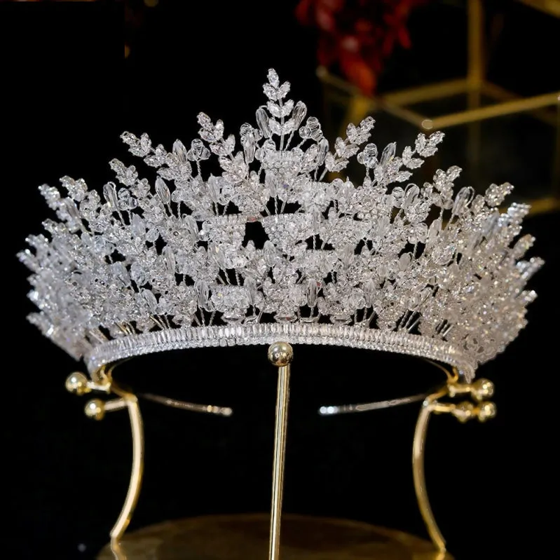 Handmade Crystal Zircon Luxury Queen Crown Wedding Hair Bridal Accessory