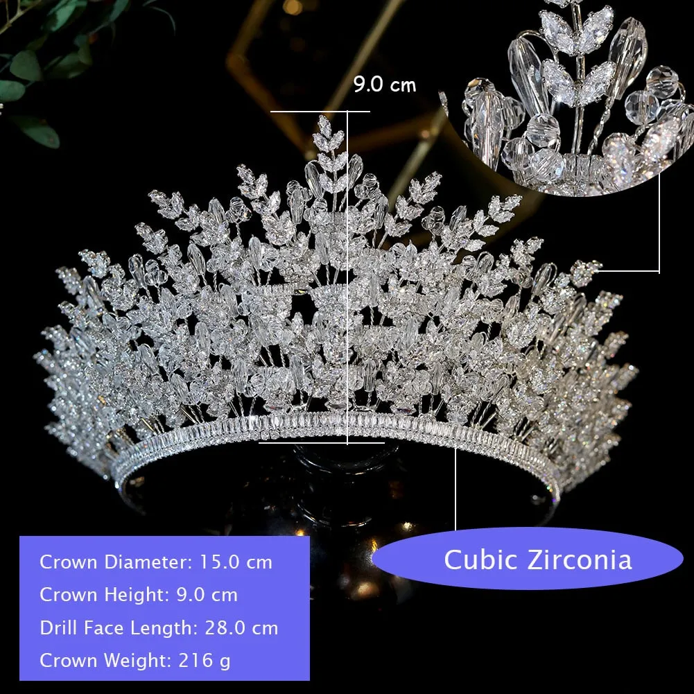 Handmade Crystal Zircon Luxury Queen Crown Wedding Hair Bridal Accessory