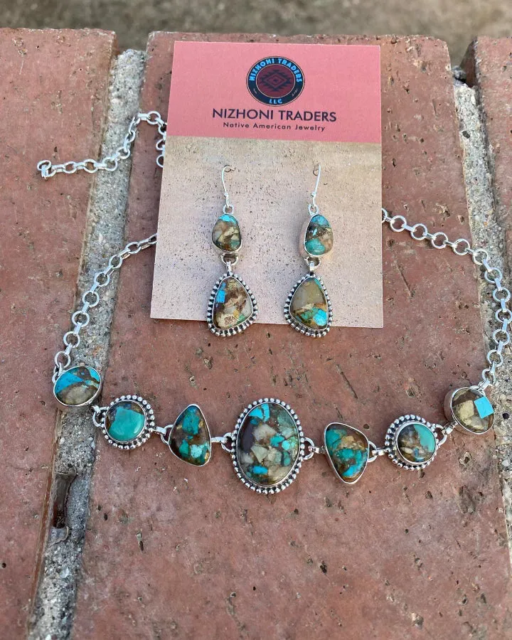 Handmade Sterling Silver & Royston Turquoise Dangle Earrings Signed Nizhoni