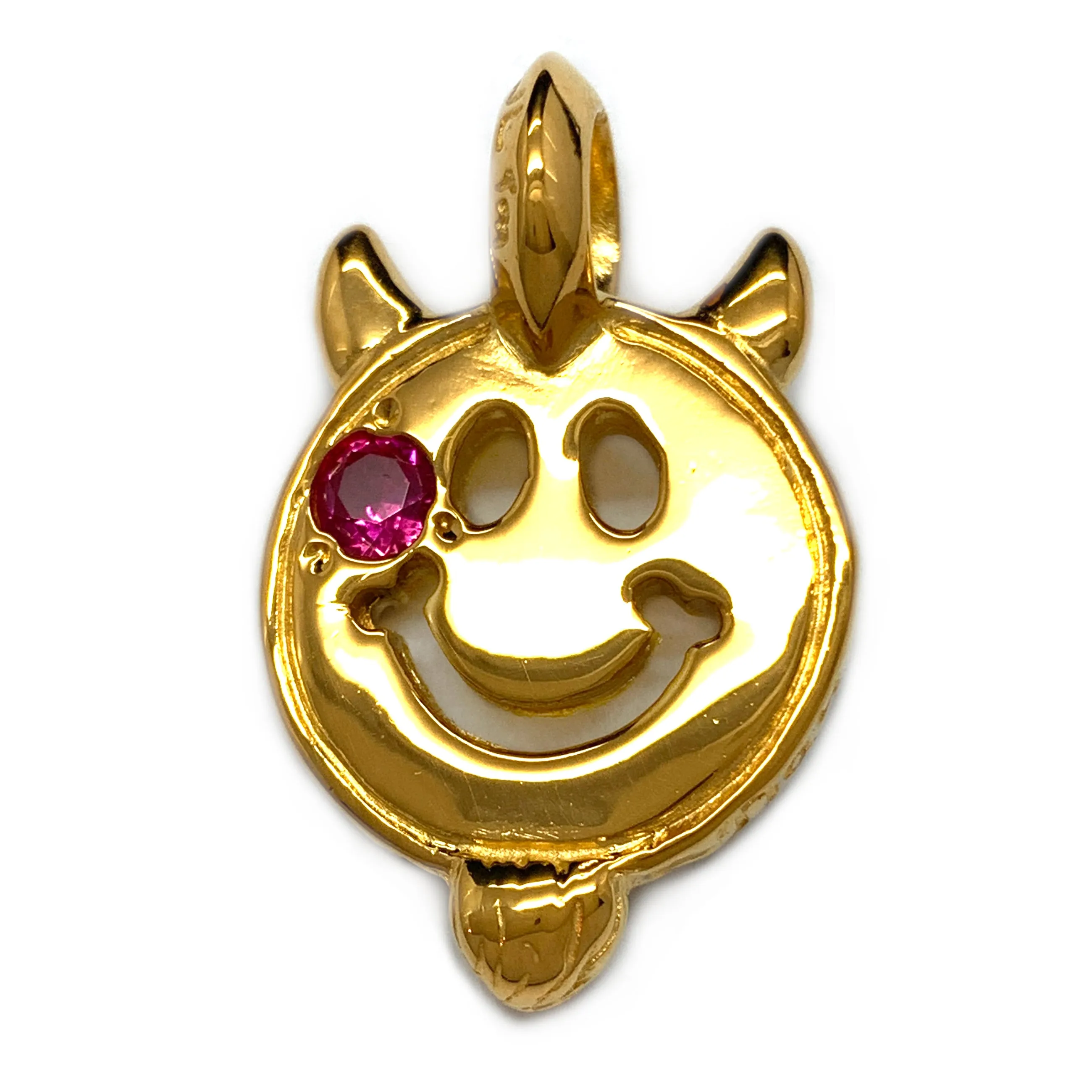 Happy Face with Horns and Beard 18k Yellow Gold Plated Custom Charm