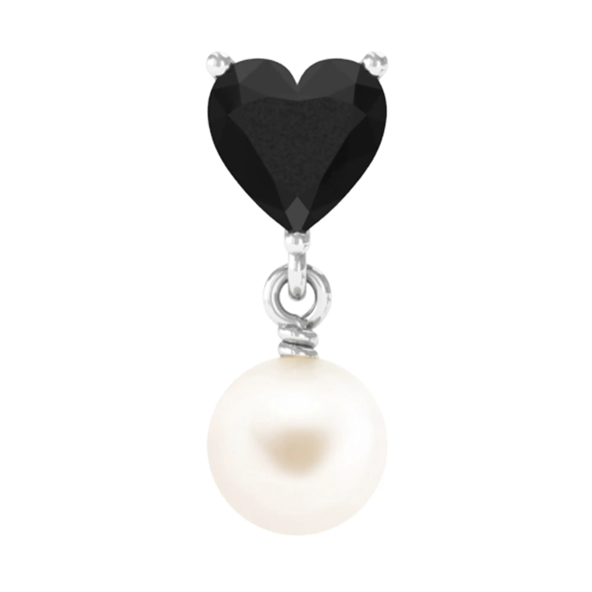 Heart Shape Black Onyx and Freshwater Pearl Helix Drop Earring