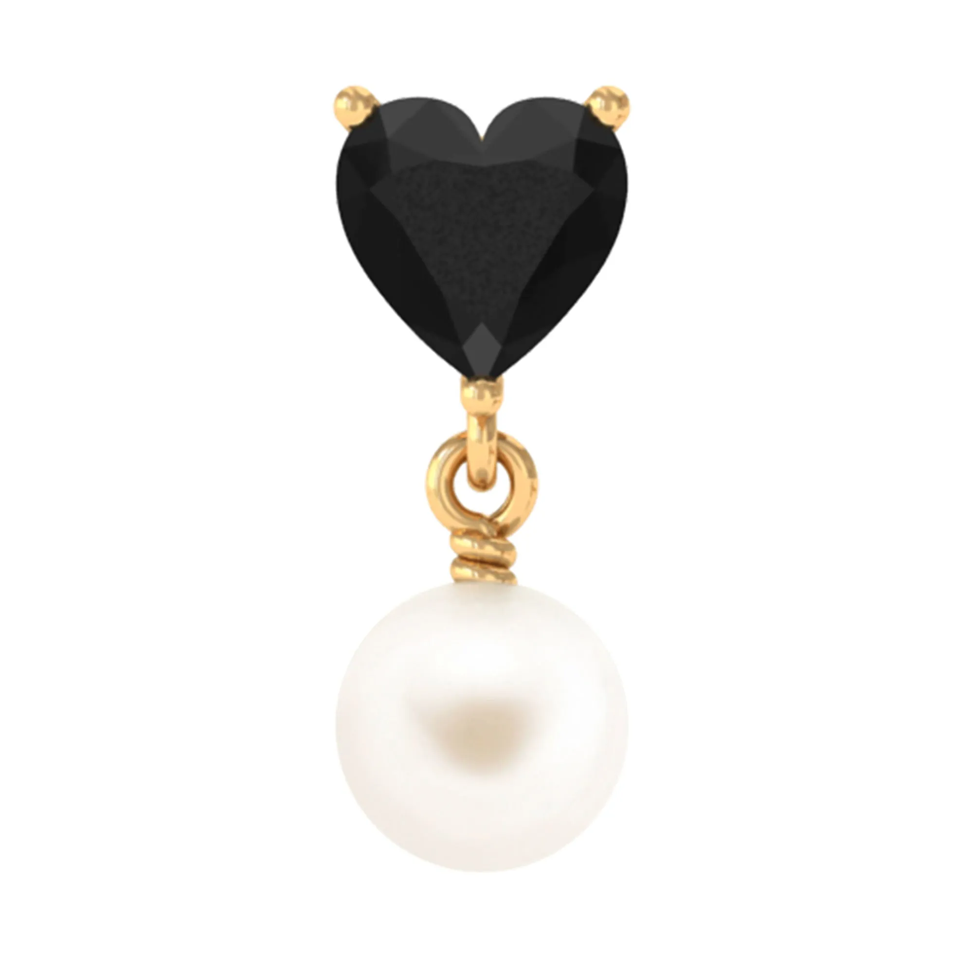 Heart Shape Black Onyx and Freshwater Pearl Helix Drop Earring