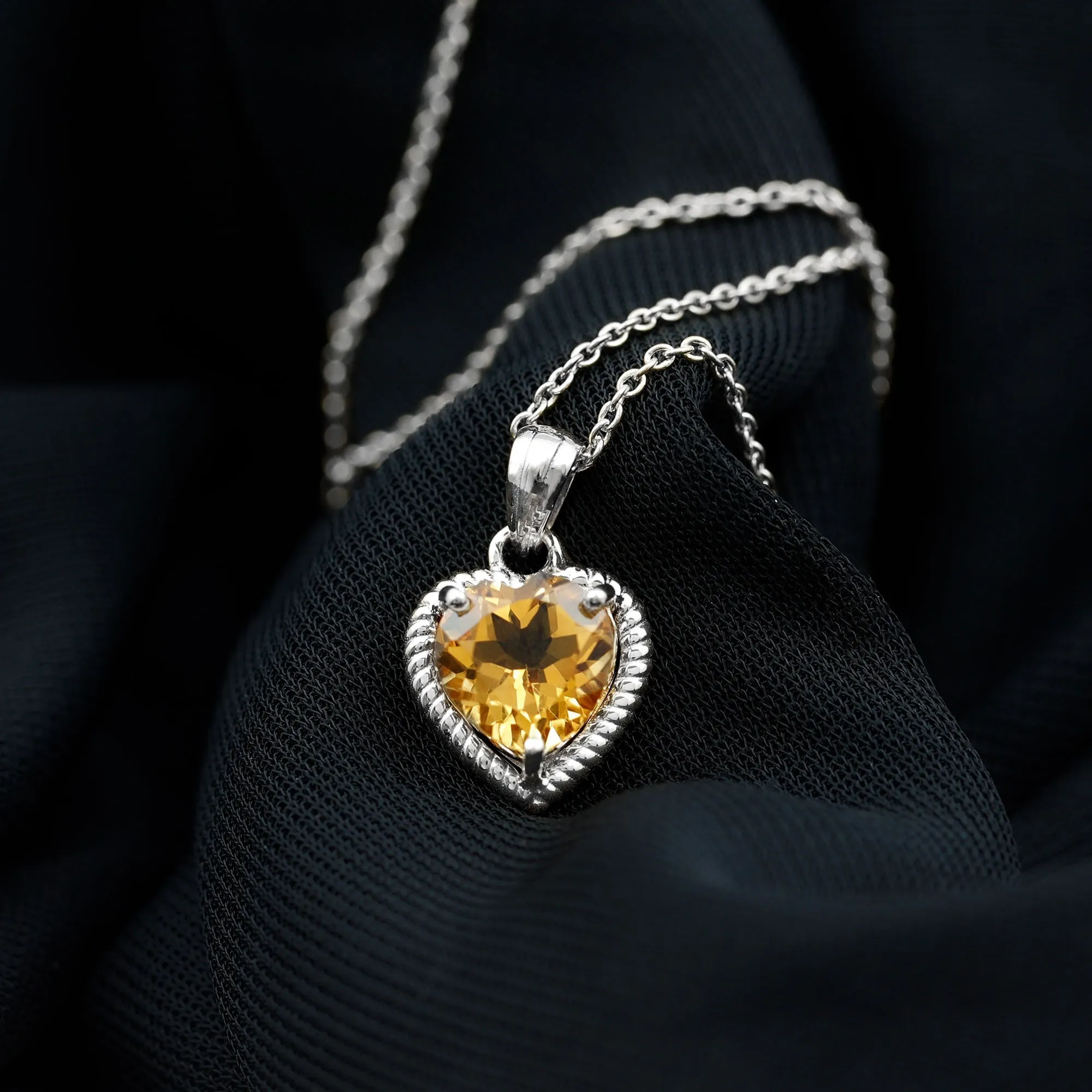 Heart Shape Citrine Solitaire Pendant with Rope Frame