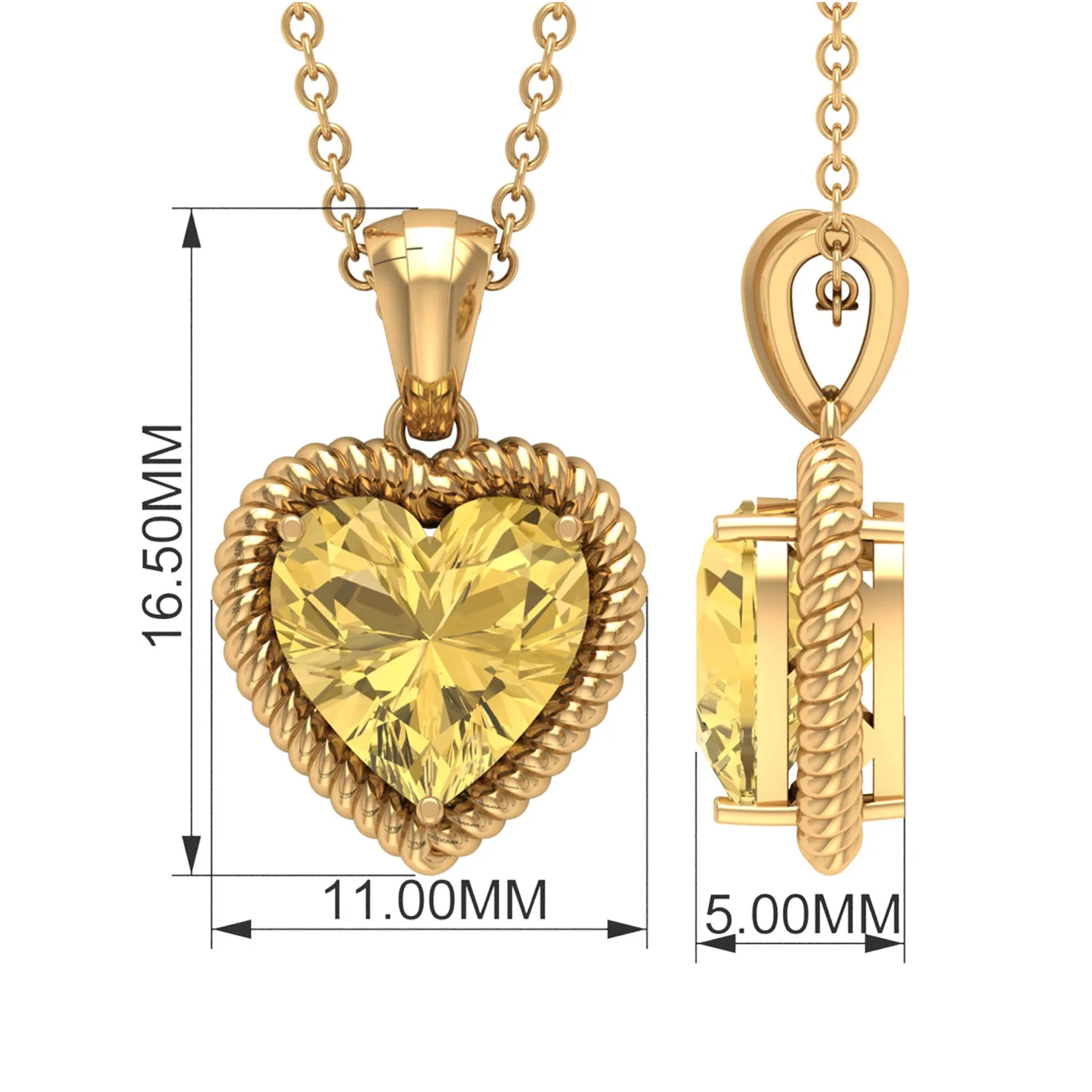 Heart Shape Citrine Solitaire Pendant with Rope Frame