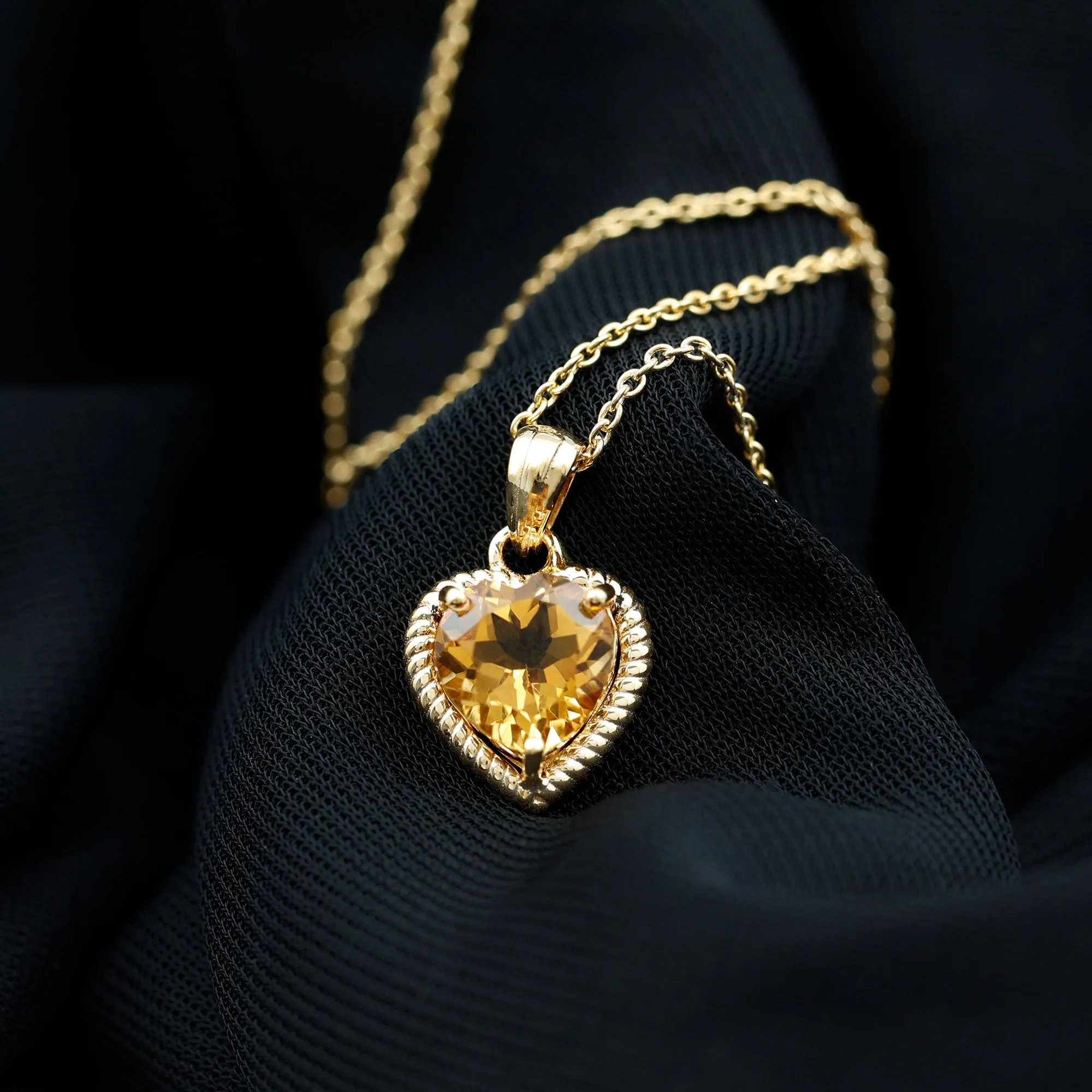 Heart Shape Citrine Solitaire Pendant with Rope Frame