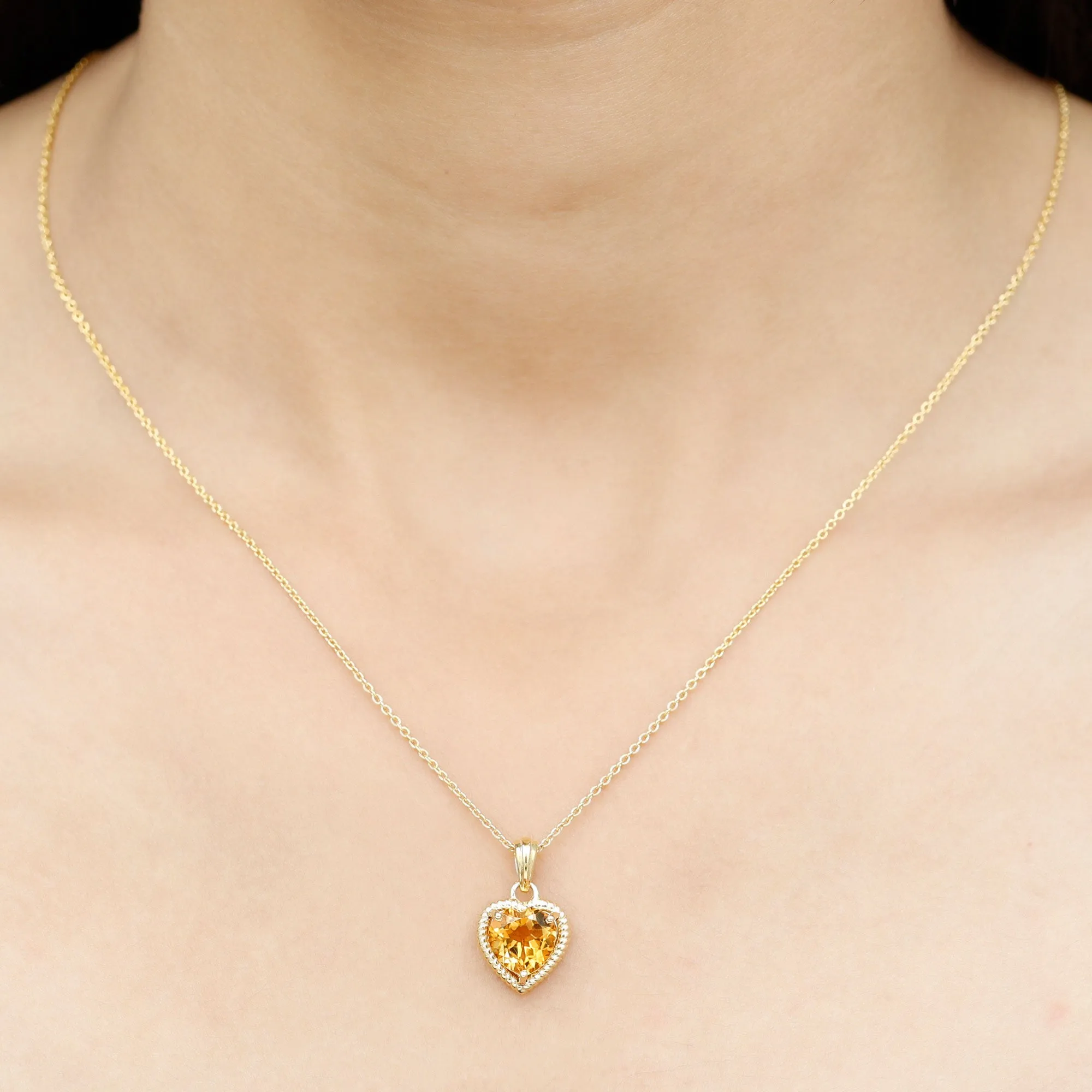 Heart Shape Citrine Solitaire Pendant with Rope Frame