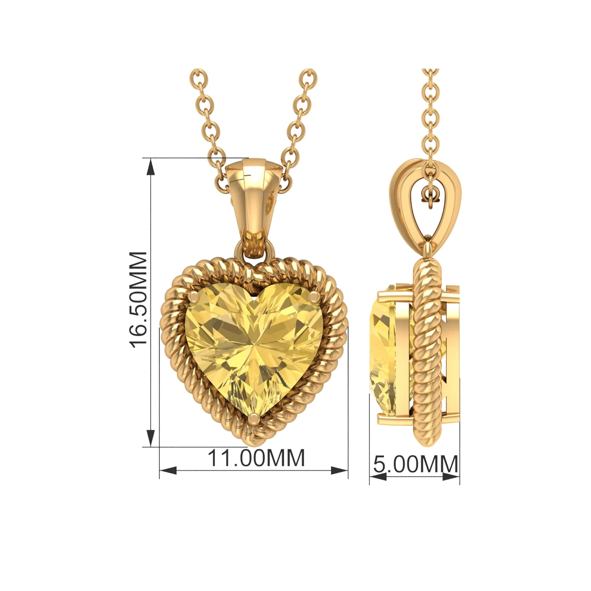 Heart Shape Citrine Solitaire Pendant with Rope Frame