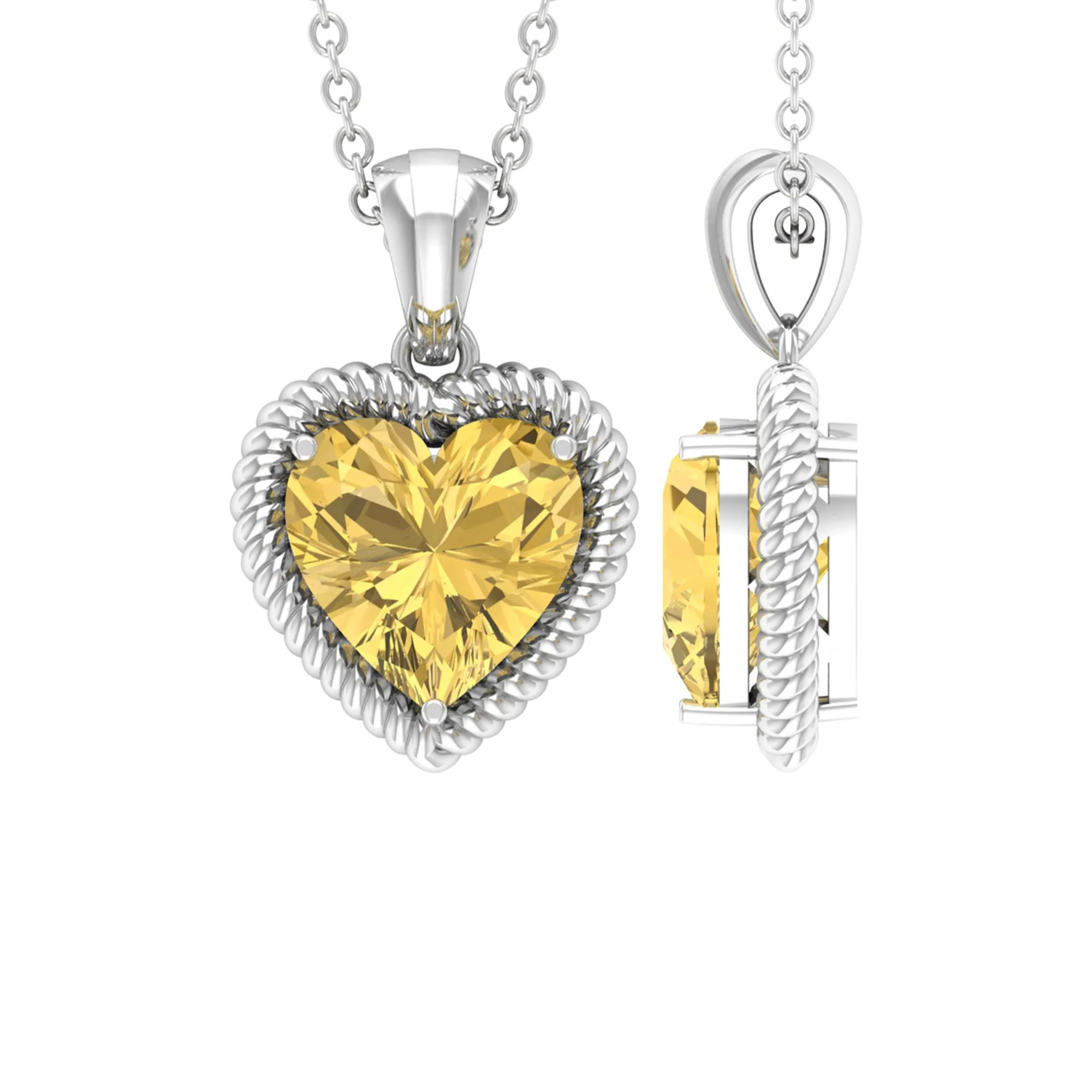 Heart Shape Citrine Solitaire Pendant with Rope Frame