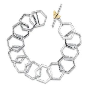 Honeycomb 13-link Silver Bracelet with 9ct Yellow Gold Honeybee