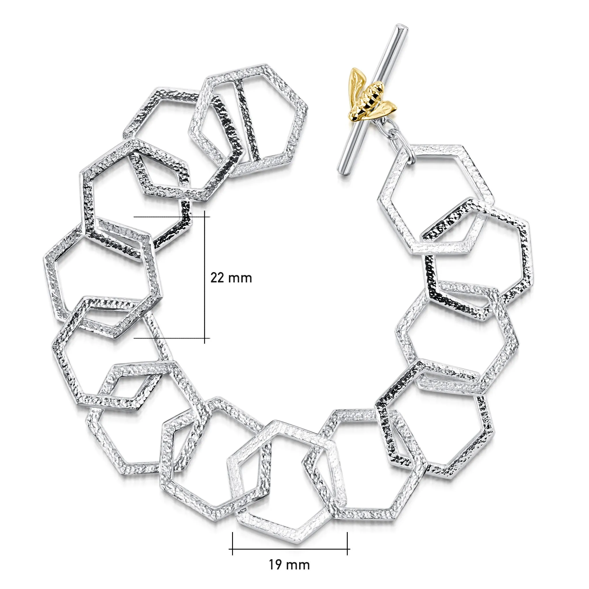 Honeycomb 13-link Silver Bracelet with 9ct Yellow Gold Honeybee