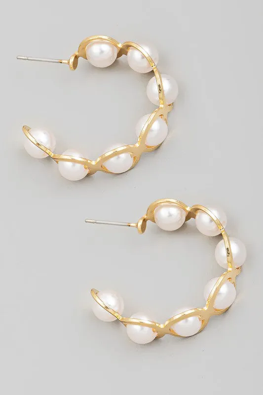 Jade Pearl Beaded Hoop Earrings Gold