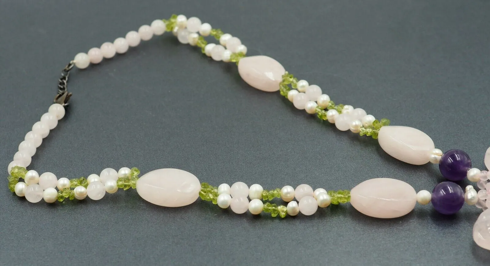 Jadeite Amethyst, Citrine, & Cultured Pearl Necklace