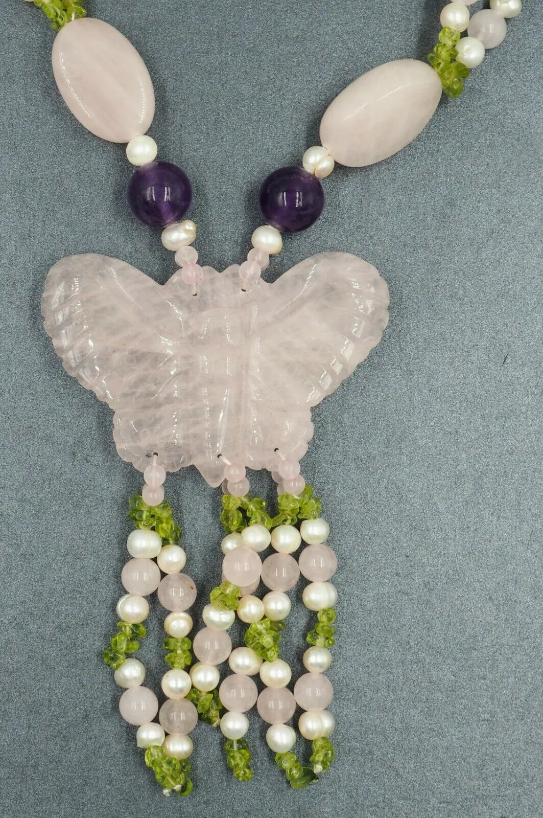 Jadeite Amethyst, Citrine, & Cultured Pearl Necklace