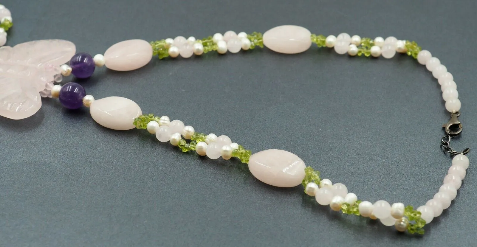 Jadeite Amethyst, Citrine, & Cultured Pearl Necklace