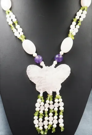 Jadeite Amethyst, Citrine, & Cultured Pearl Necklace