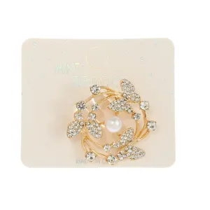 JAH44715-Rhinestone Butterfly Wreath Brooch