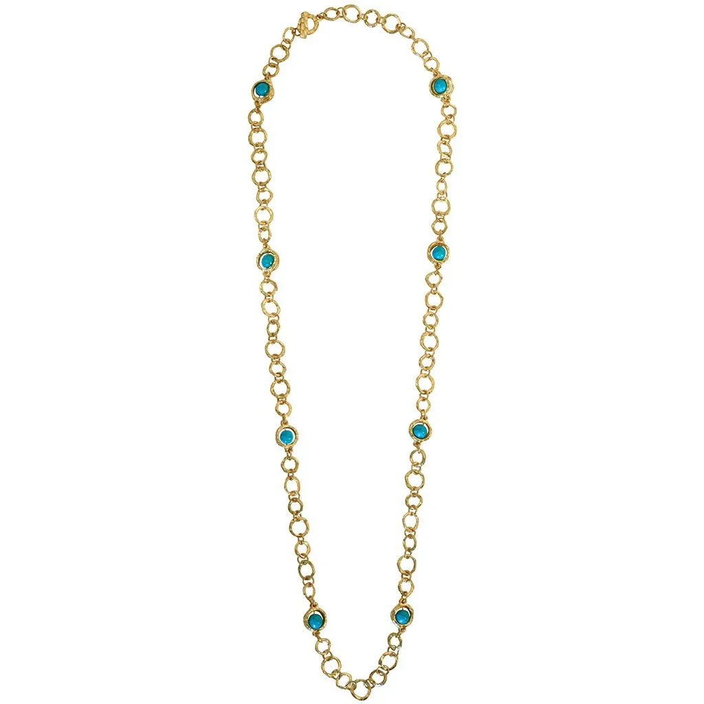 Jeanne Turquoise Beads Station Necklace In Gold