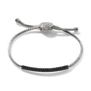 John Hardy Classic Chain Silver Adjustable Bracelet with Black Sapphire & Spinel, Size M-L