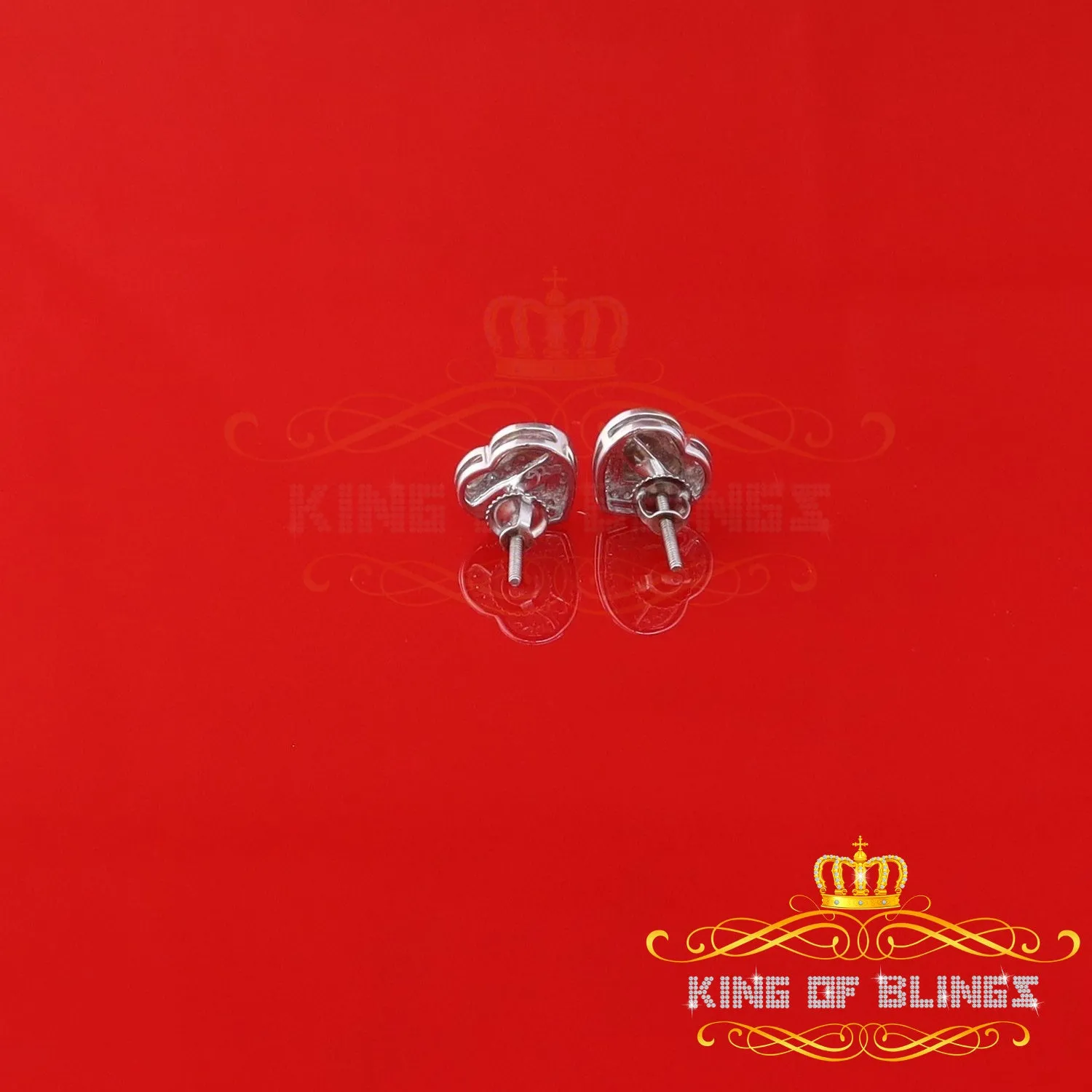 King Of Bling's 0.10ct Diamond Heart Earring White 925 Sterling Silver Stud For Men's & Women's