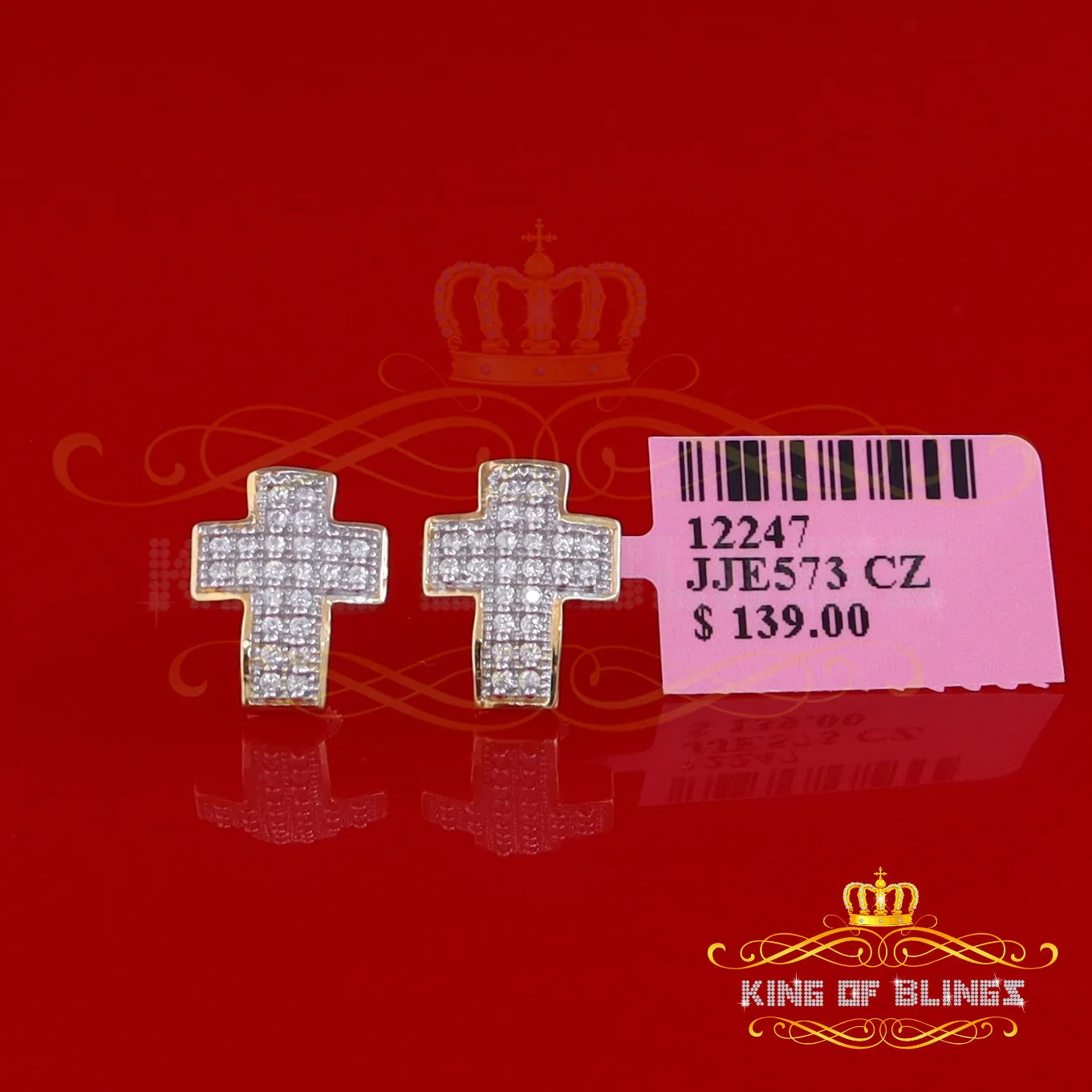 King of Bling's 0.48ct Cubic Zirconia 925 Yellow Sterling Silver Hip Hop Cross Women's Earrings