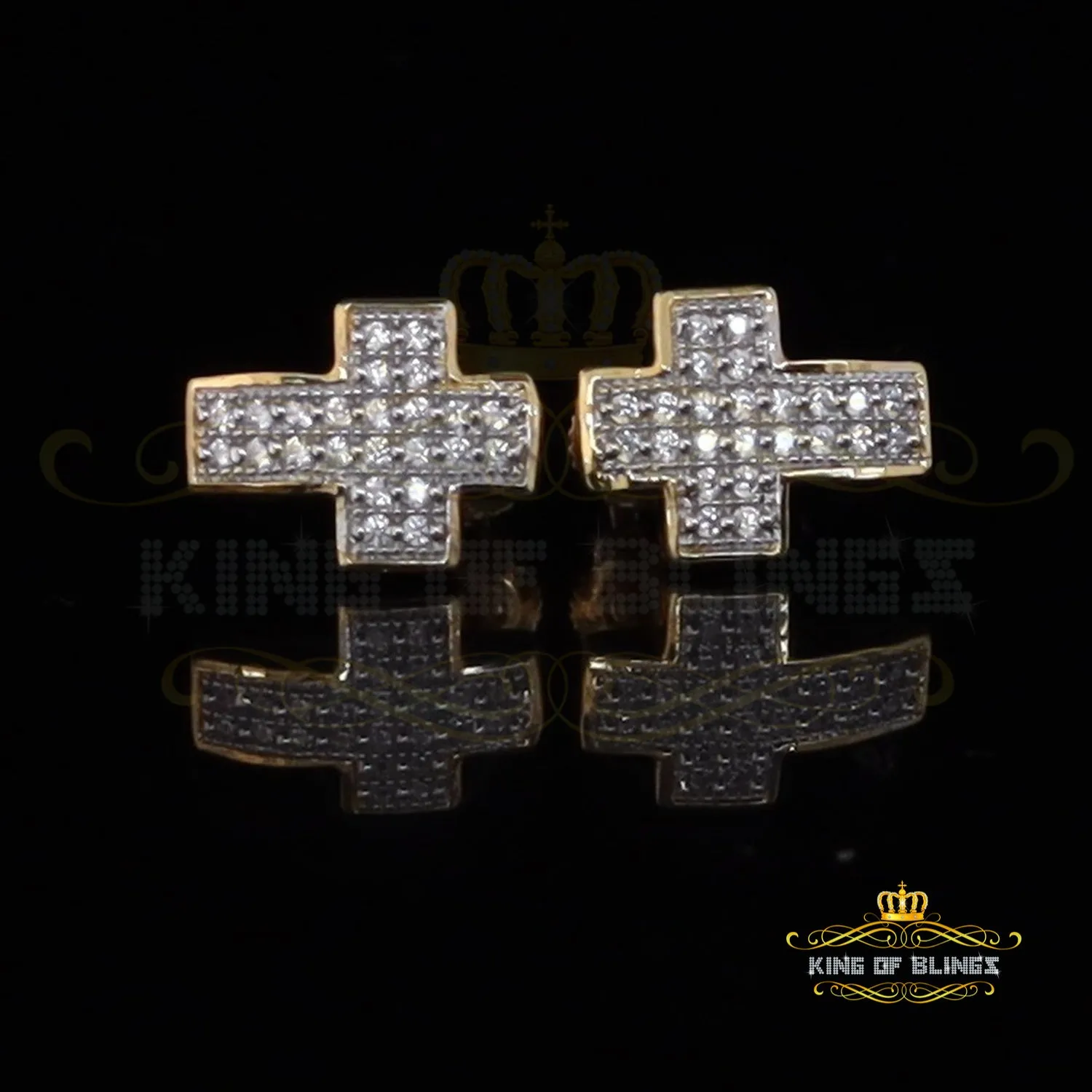 King of Bling's 0.48ct Cubic Zirconia 925 Yellow Sterling Silver Hip Hop Cross Women's Earrings