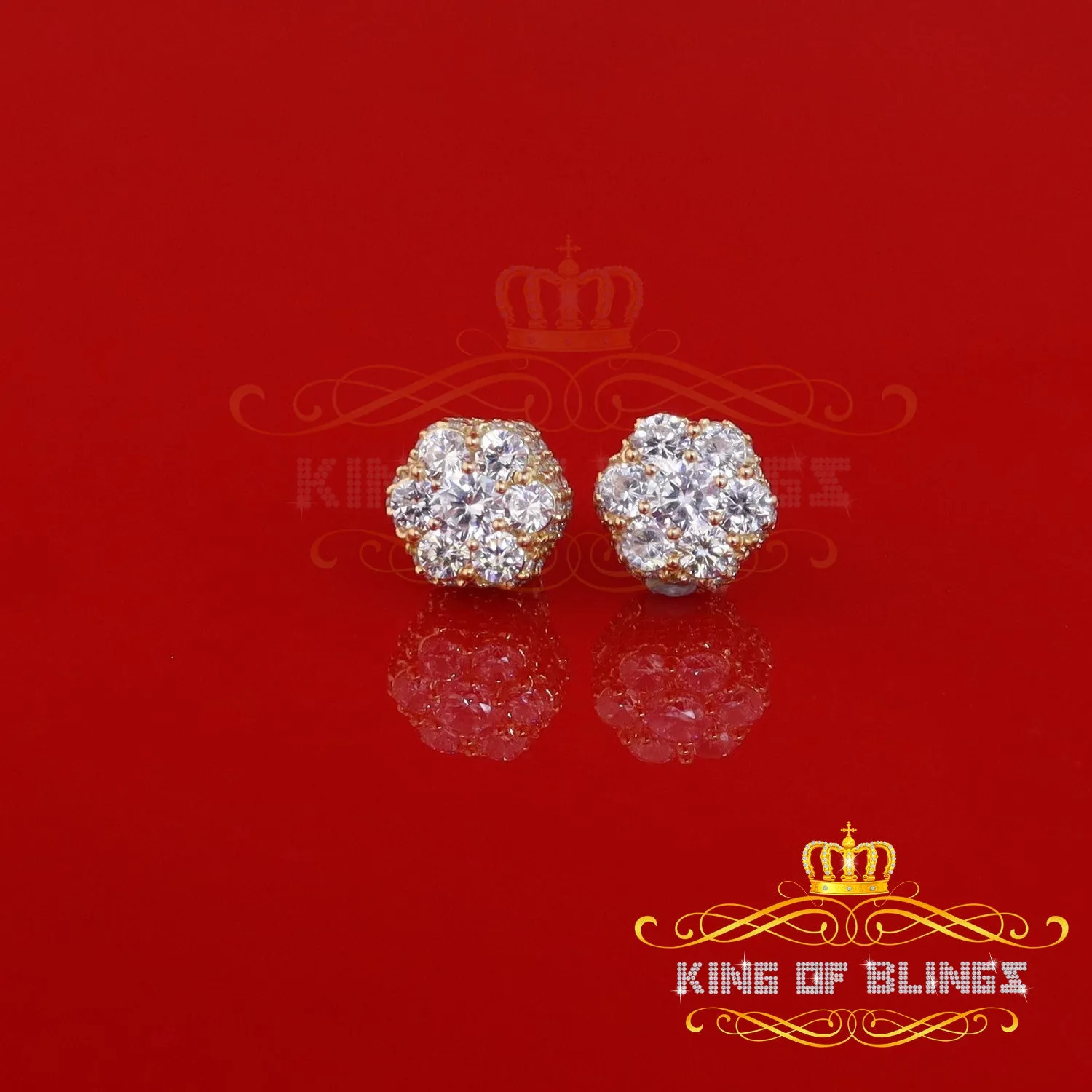 King of Bling's 2.00ct Cubic Zirconia 925 Yellow Silver Sterling Hip Hop Floral Women's Earrings