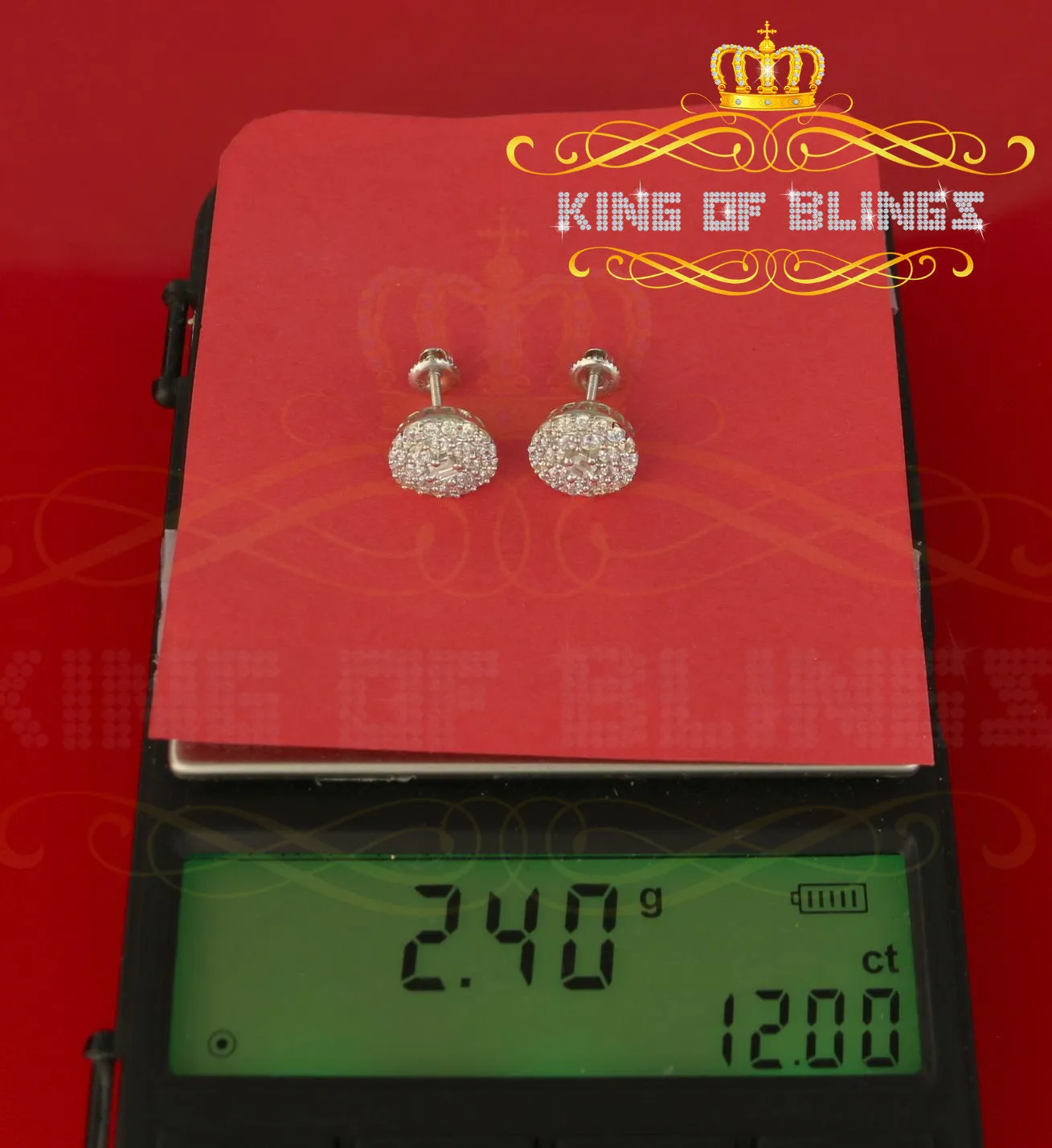 King of Blings- Aretes Para Hombre 925 White Silver 1.86ct Cubic Zirconia Round Women's Earrings