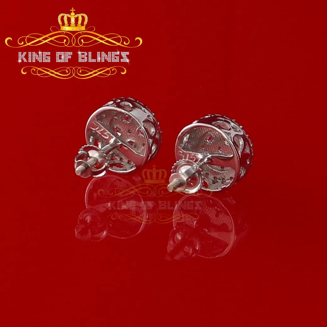 King of Blings- White 925 Sterling Silver 1.77ct Cubic Zirconia Hip Hop Round Earring For Ladies