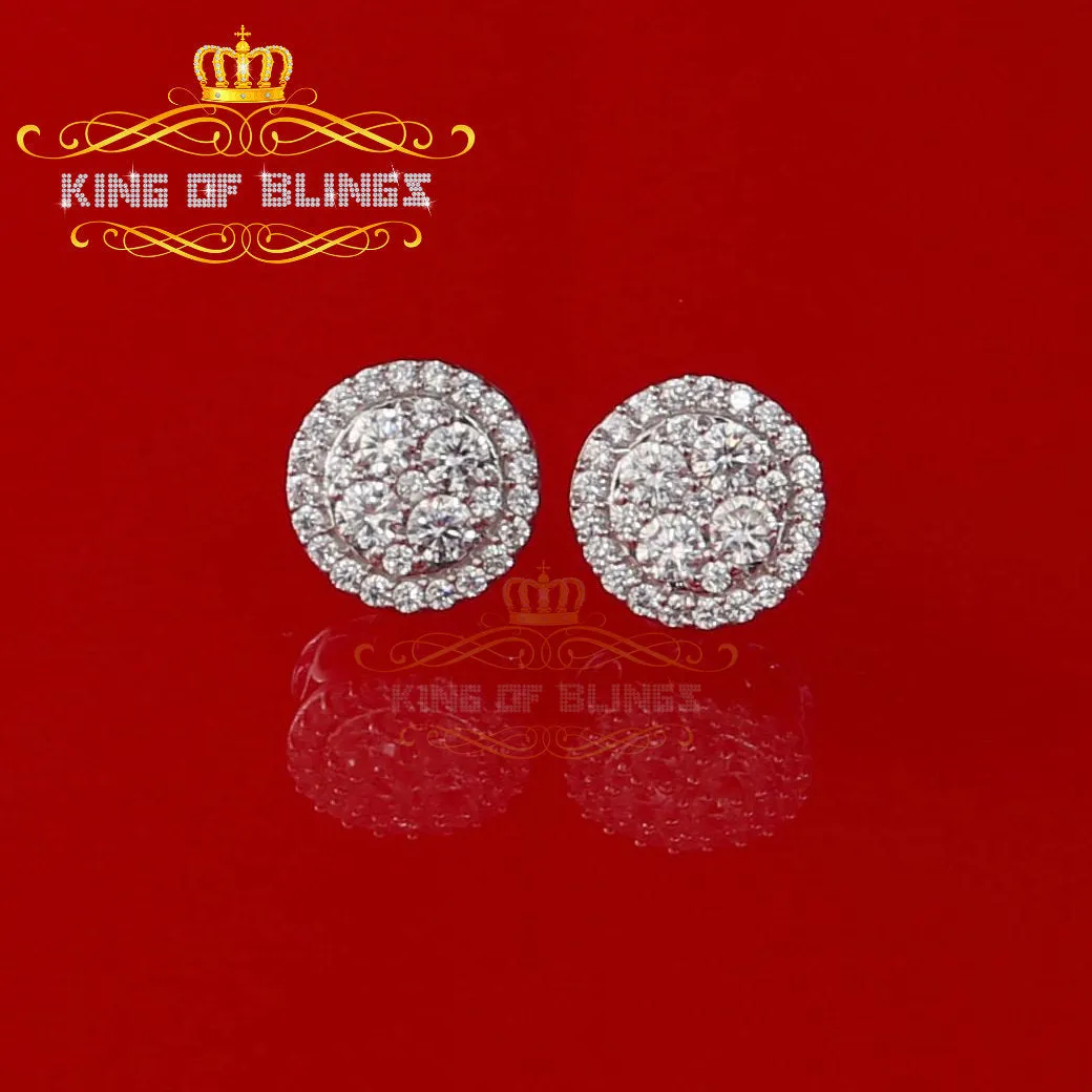 King of Blings- White 925 Sterling Silver 1.77ct Cubic Zirconia Hip Hop Round Earring For Ladies