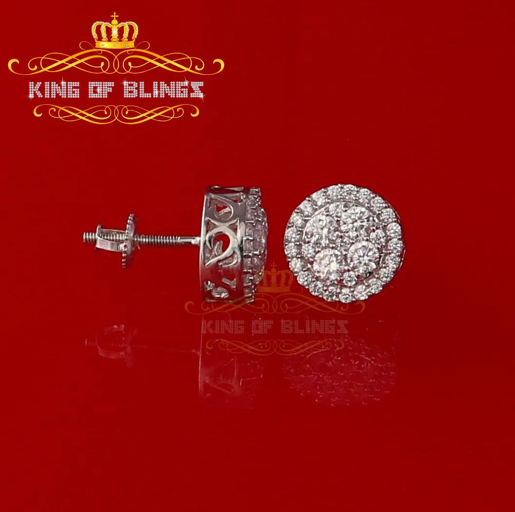 King of Blings- White 925 Sterling Silver 1.77ct Cubic Zirconia Hip Hop Round Earring For Ladies