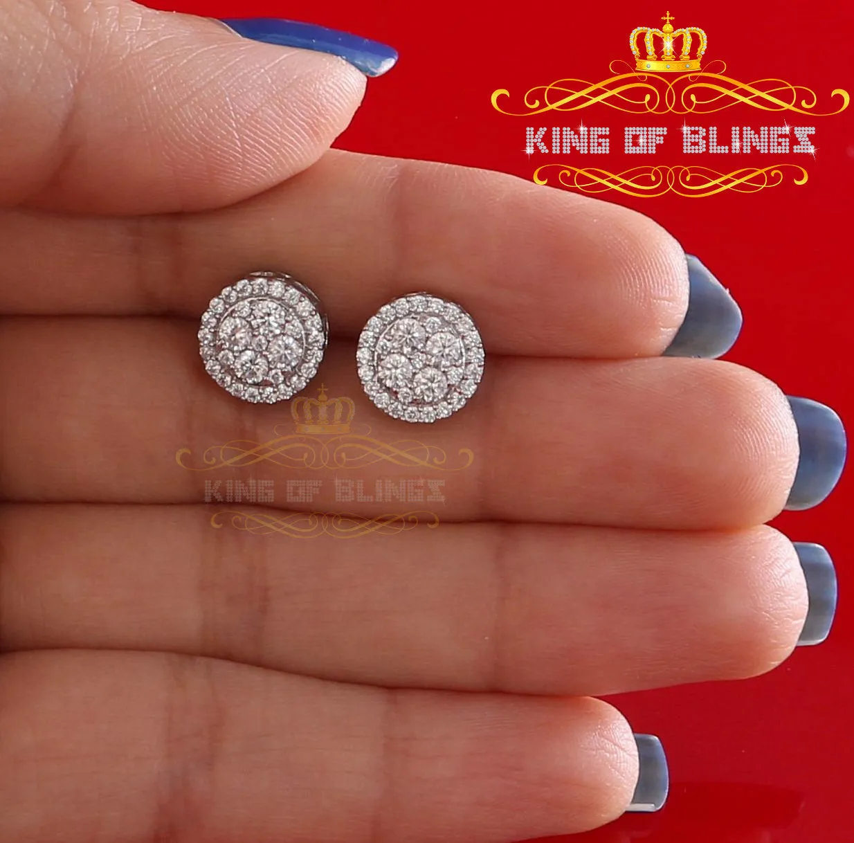 King of Blings- White 925 Sterling Silver 1.77ct Cubic Zirconia Hip Hop Round Earring For Ladies