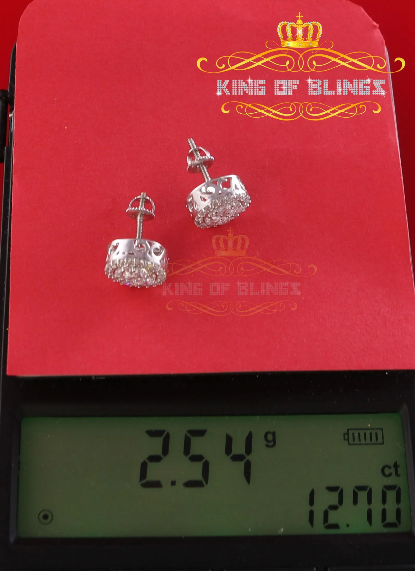 King of Blings- White 925 Sterling Silver 1.77ct Cubic Zirconia Hip Hop Round Earring For Ladies