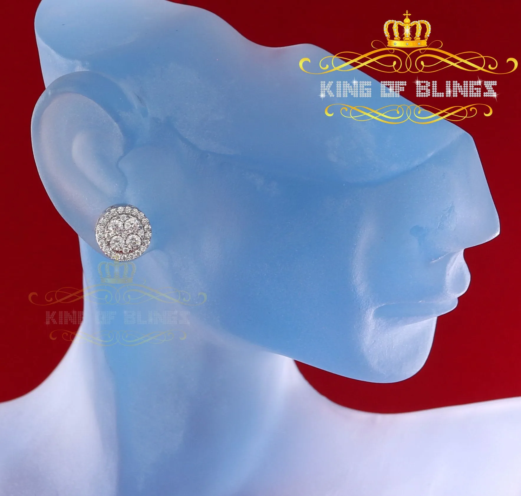 King of Blings- White 925 Sterling Silver 1.77ct Cubic Zirconia Hip Hop Round Earring For Ladies