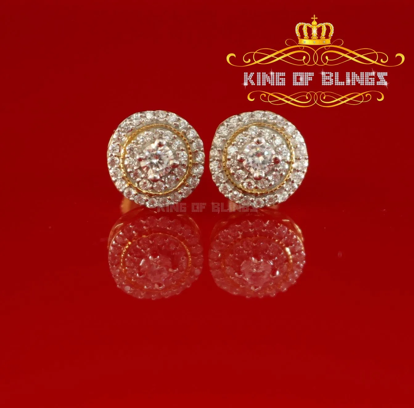 King of Bling's Yellow Silver 925 Aretes Para Hombre 0.92ct Cubic Zirconia Women's Round Earring