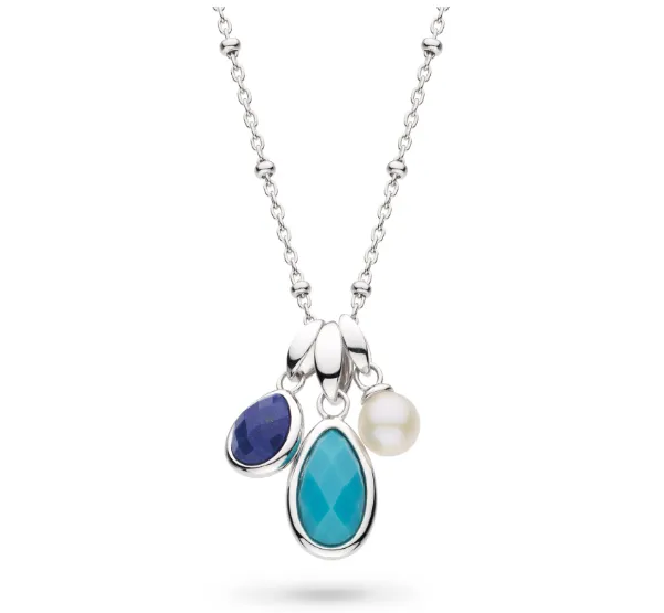 Kit Heath Sterling Silver Lapis, Turquoise Colored Magnesite & Pearl Pendants Necklace (SI6841)