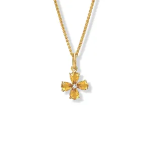 Klover Medium Flower Necklace Pendant Yellow Gold - Citrine & Diamond